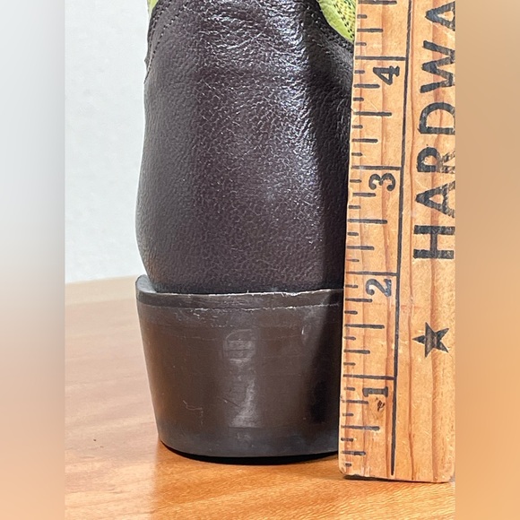 Nocona Cowboy Western Boots Brown Green Mocha Chartreuse Leather Flame 8 1/2B - Picture 16 of 16